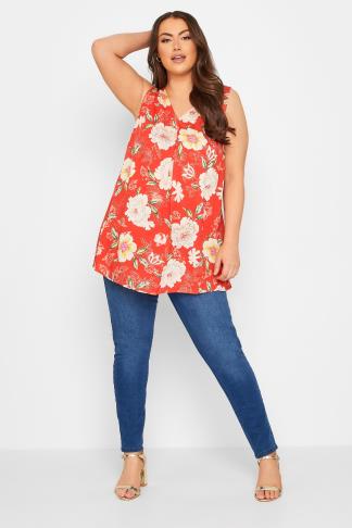 Plus Size Red Floral Swing Vest Top