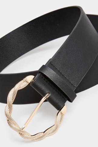 Self Covered Round Buckle Belt — Black/Gold