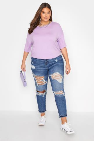 Plus Size Curve Purple 'New York' Slogan Oversized T-Shirt