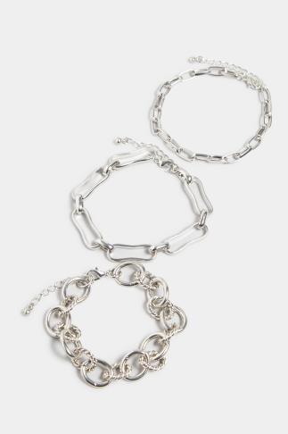 3 PACK Silver Assorted Chain Bracelets | Yours Clothing