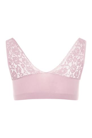 Ribbed seamless lace bralette, Light Pink