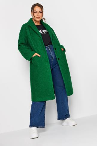 Bouclé-Yours Mantel in Grün in großen Größen | Yours Clothing