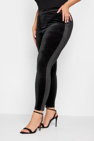 Velvet leggings with decorative seam curvy in black, 7.99€