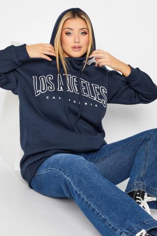 Plus Size Navy Blue 'Brooklyn New York' Slogan Hoodie