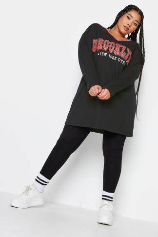 YOURS Plus Size Black 'Brooklyn' Varsity Oversized Tunic Top