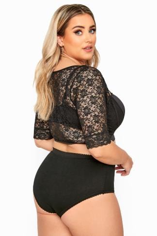 YOURS Curve Black Lace Front Fastening Armwear Top