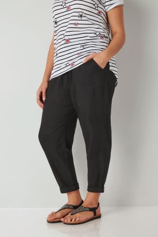 black tapered linen trousers