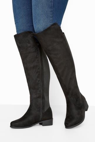 black stretch suede over the knee boots