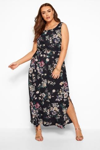 navy floral maxi dress with sleeves