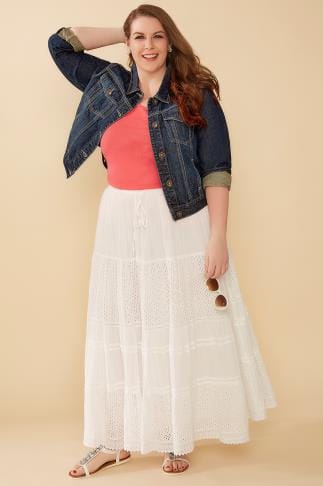 White Crinkle Cotton Tiered Maxi Skirt 