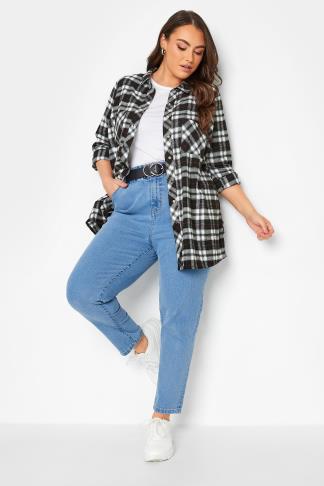 Plus Size Black & Red Check Brushed Oversized Boyfriend Shirt