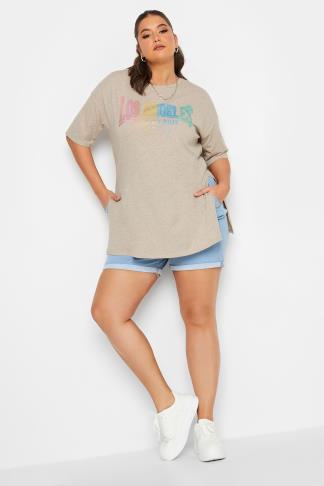 YOURS Plus Size Beige Brown 'California' Print T-Shirt