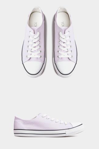 Plus Size Lilac Purple Canvas Low Trainers In Wide Fit