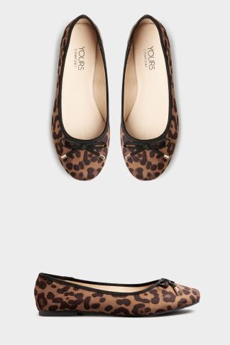 Plus Size Brown Leopard Print Ballet Pumps In Wide E Fit & Extra Wide EEE  Fit