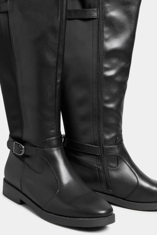 Womens Yours Curve Wide Fit Metal Strap Knee Boots - Black