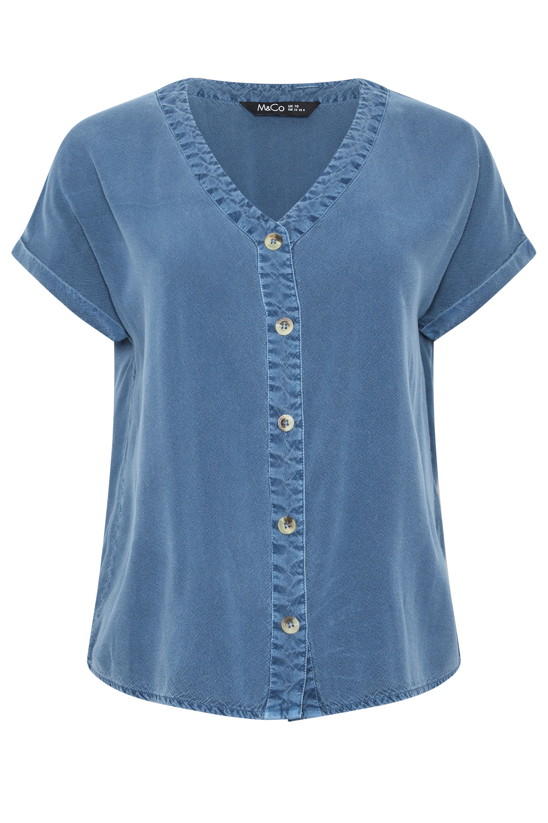 M&Co Denim Blue Button Front Blouse | M&Co 5