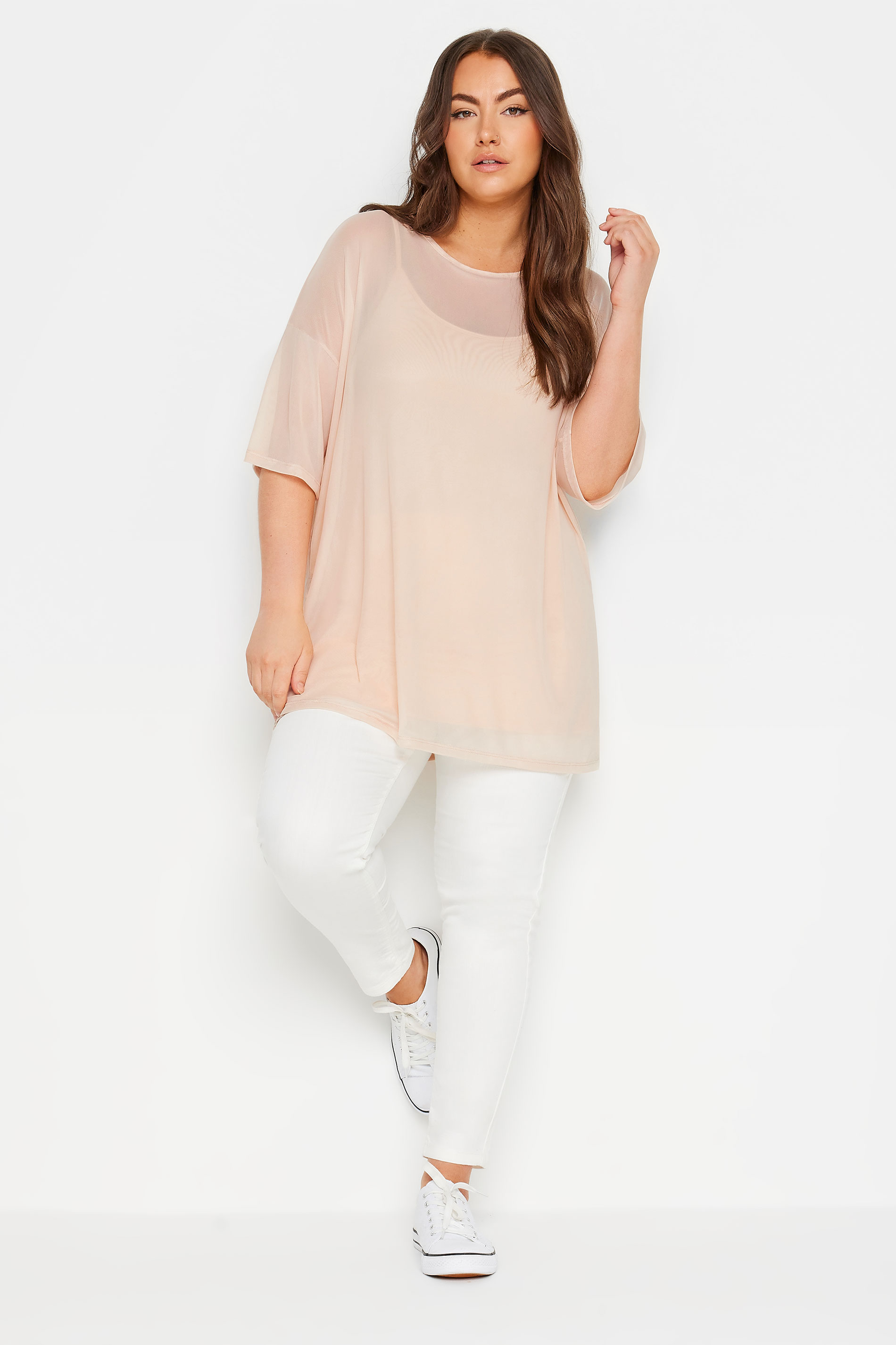 YOURS Plus Size Beige Brown Oversized Mesh Top | Yours Clothing 2