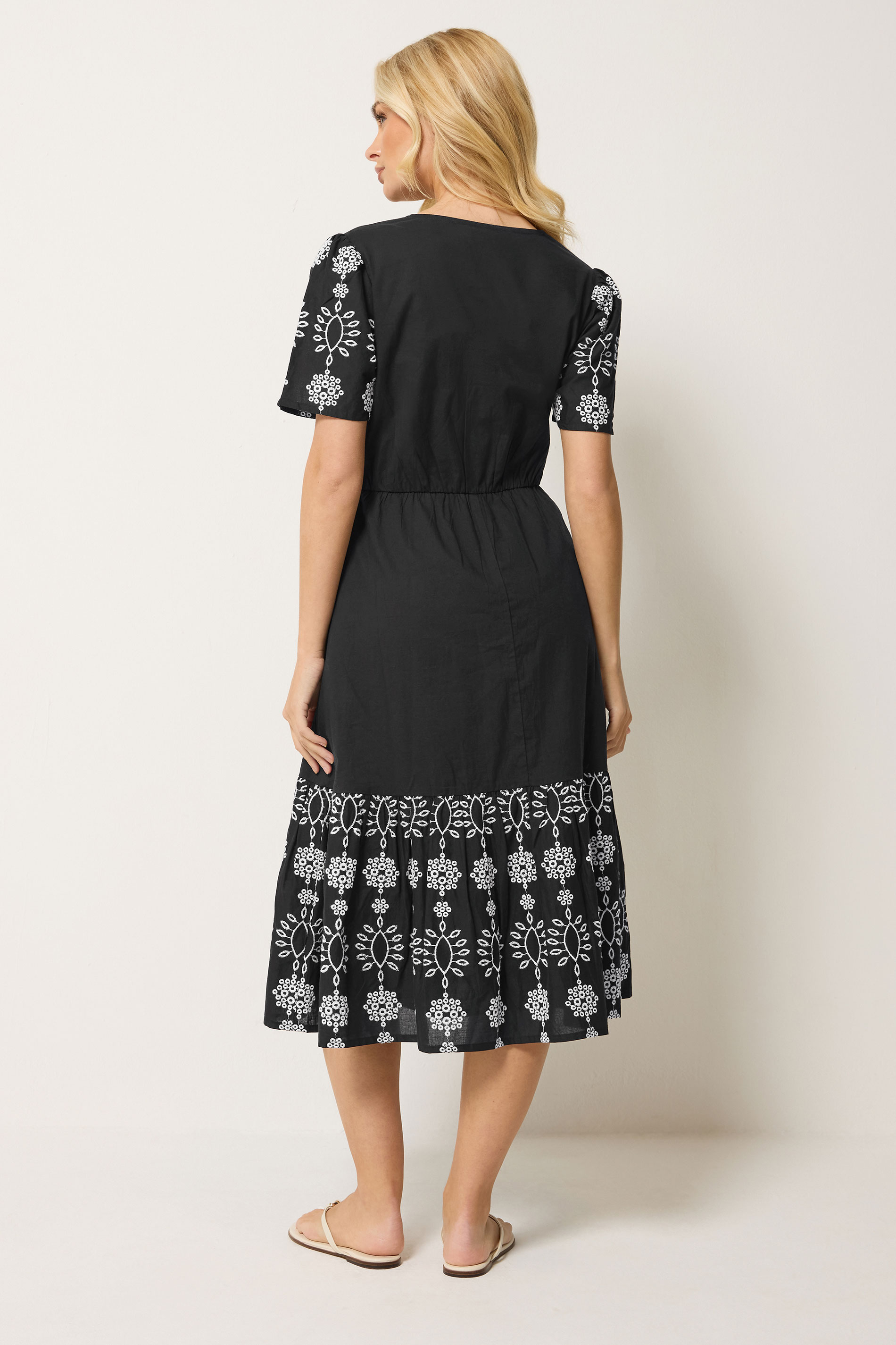 M&Co Black Notch Neck Cotton Embroidered Dress | M&Co 2