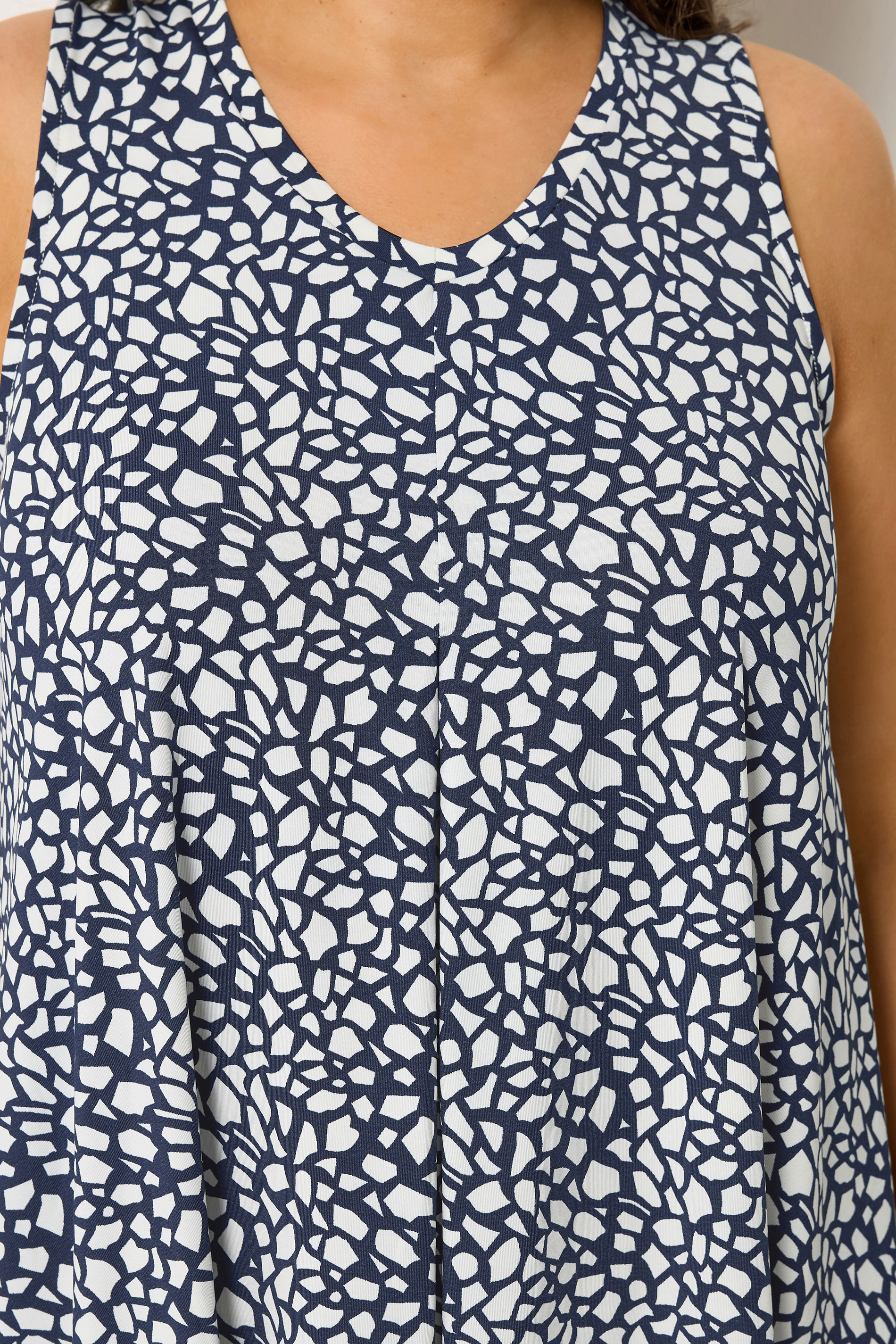 YOURS Curve Navy Blue Abstract Print Front Pleat Vest Top | Yours Clothing 4