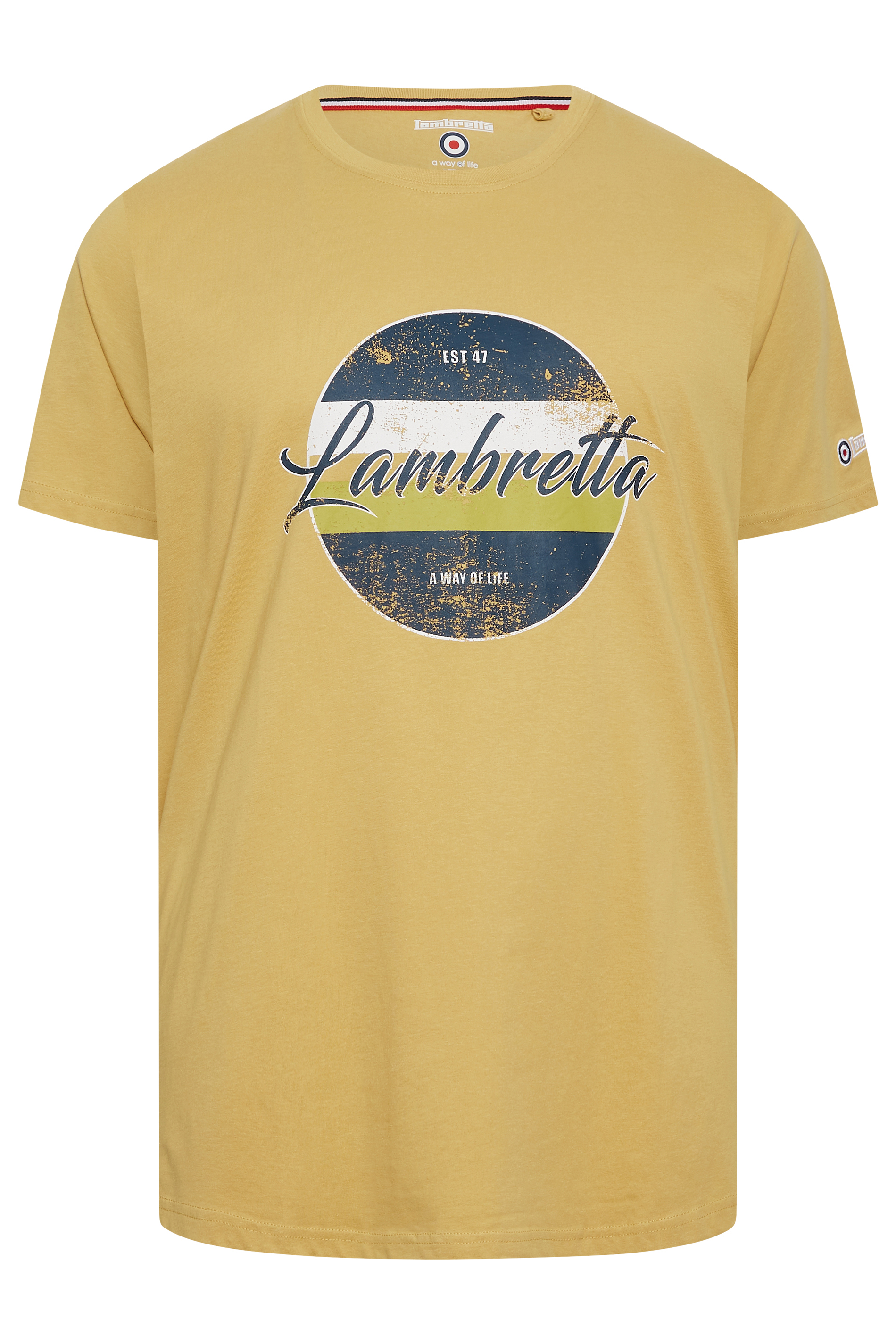 LAMBRETTA Big & Tall Plus Size Yellow 'Lambretta' Slogan T-Shirt | BadRhino  3