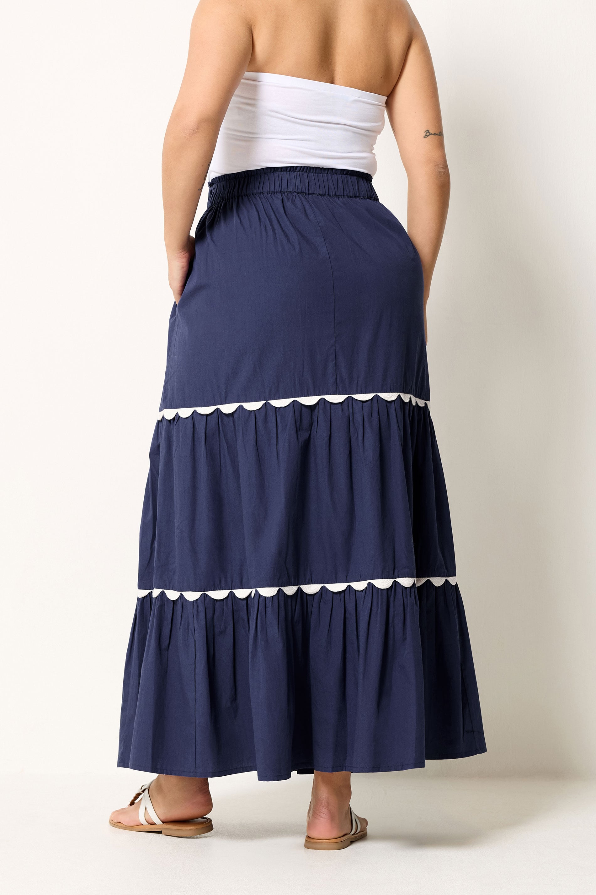 YOURS Plus Size  Navy Blue Scallop Trim Maxi Skirt | Yours Clothing  2