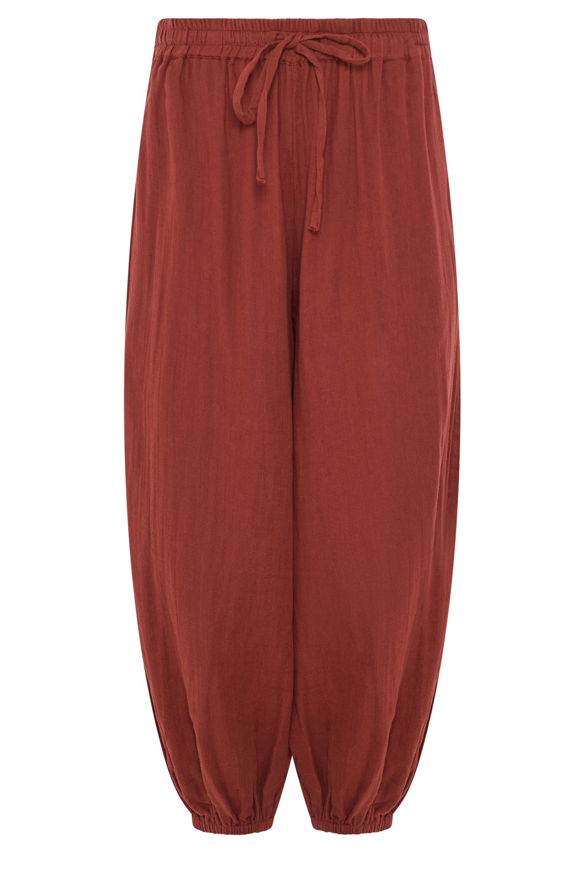 PixieGirl Petite Women's Brick Red Cheesecloth Cotton Balloon Trousers | PixieGirl 5