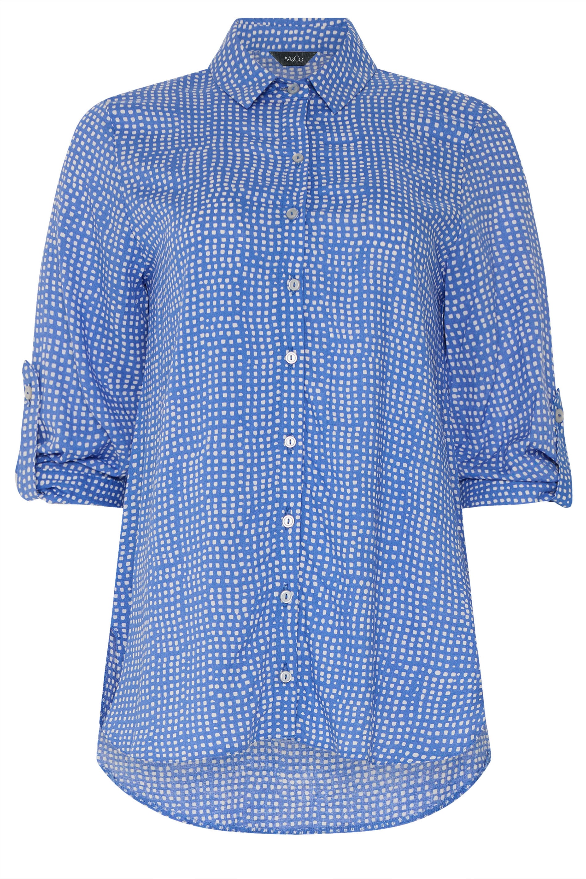 M&Co Blue Dot Print Tab Sleeve Shirt 5