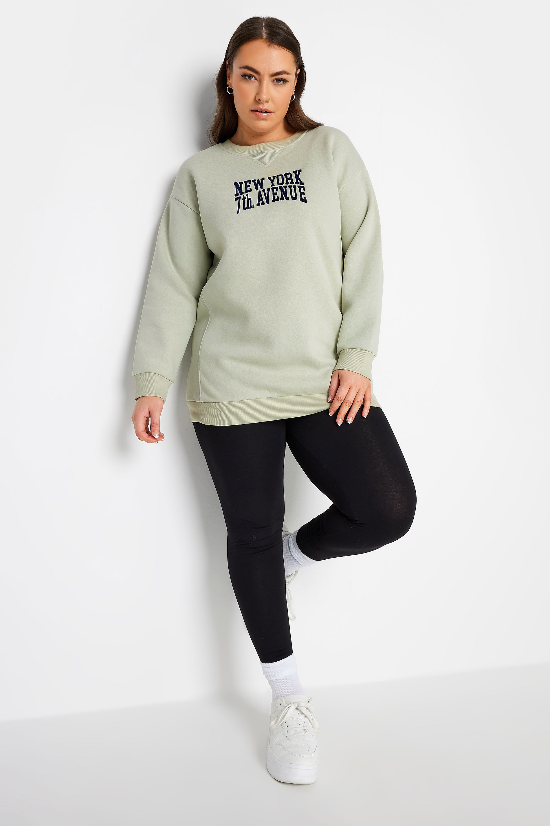YOURS Curve Plus Size Light Grey 'New York' Slogan Sweatshirt | Yours Clothing  2