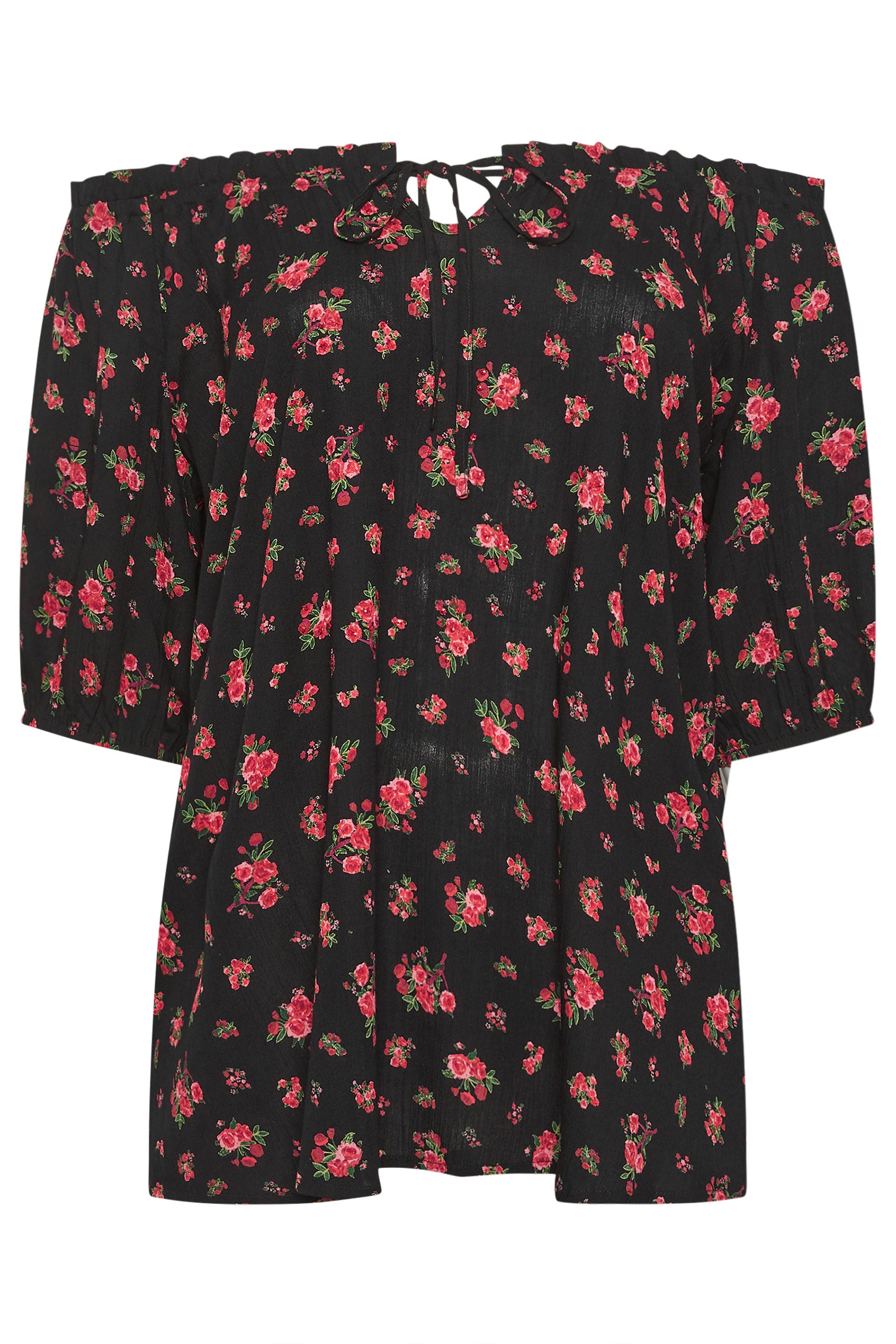 YOURS Plus Size Black Ditsy Floral Bardot Top | Yours Clothing 6