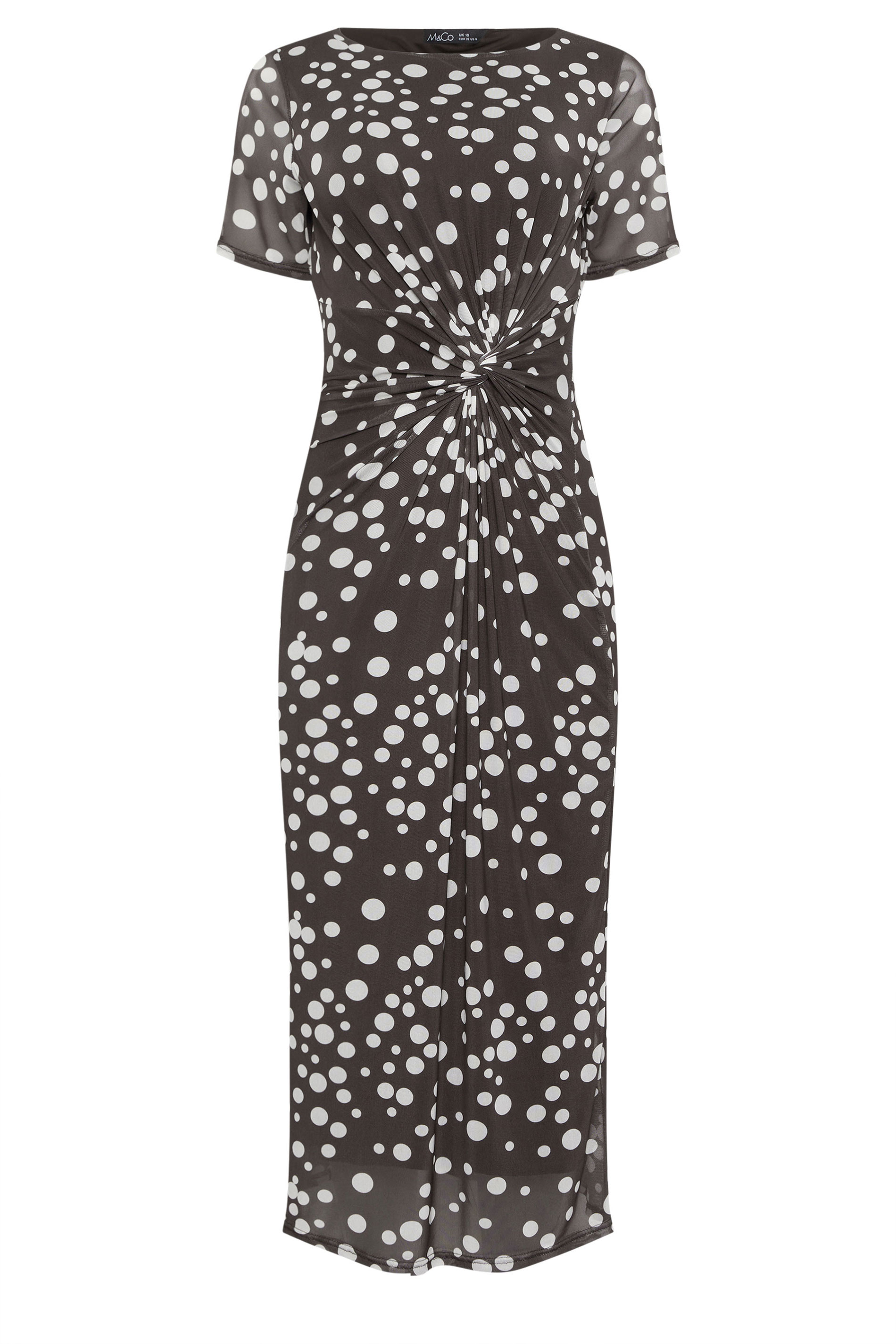 M&Co Brown Polka Dot Twist Front Mesh Maxi Dress | M&Co 6