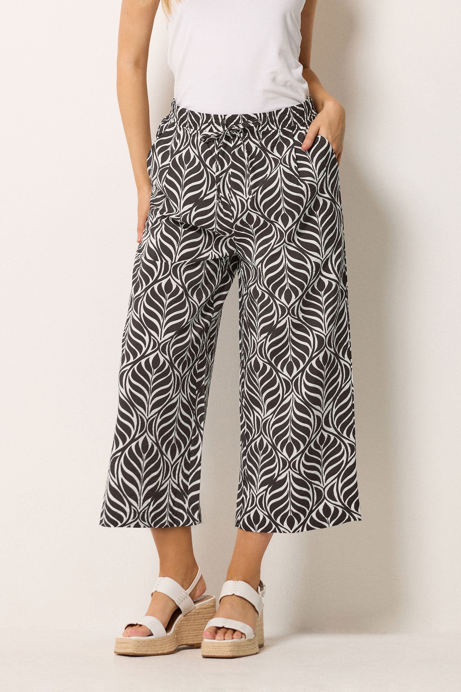 M&Co Brown Leaf Print Culottes | M&Co 3