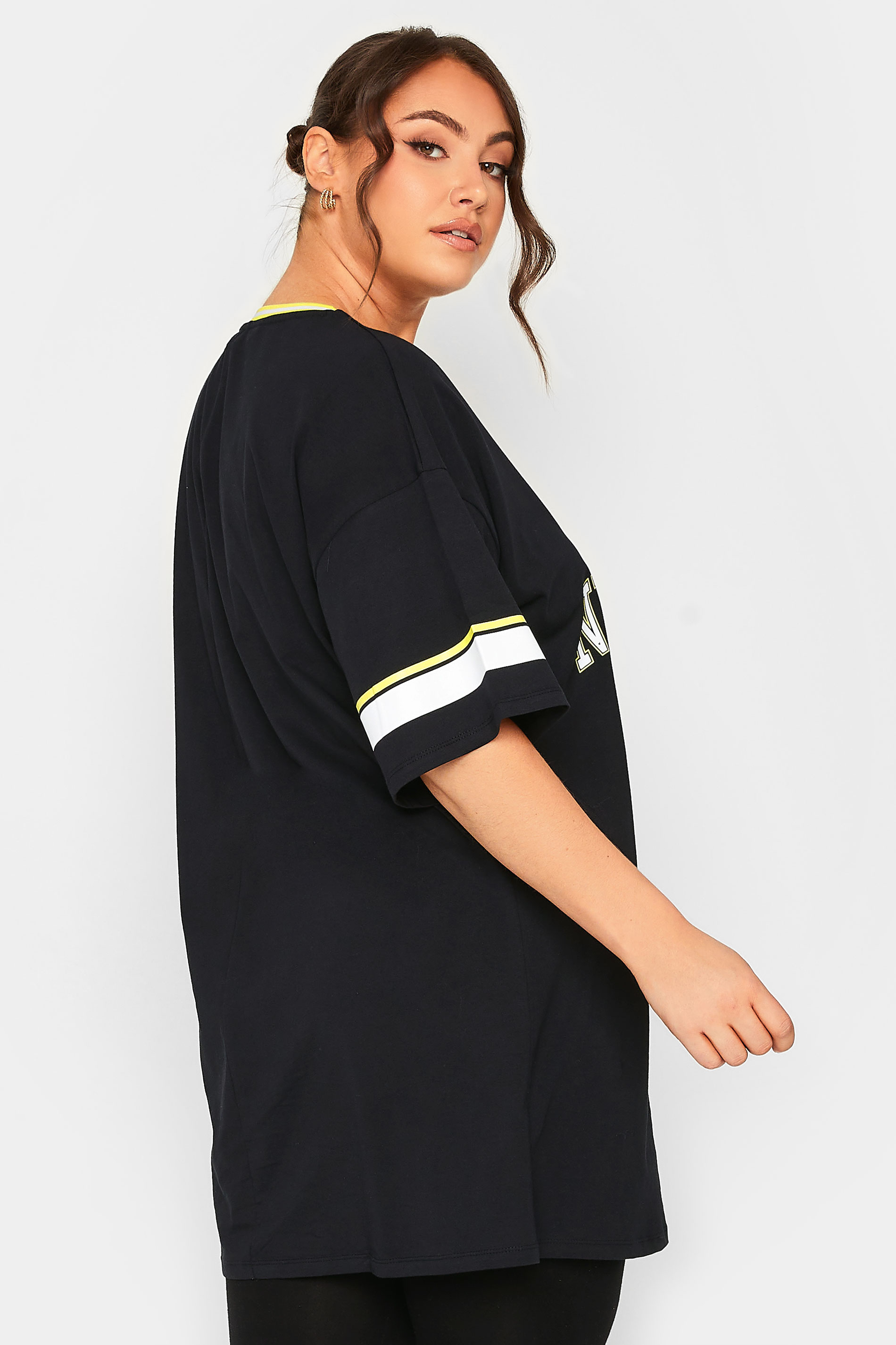YOURS Curve Black and Yellow 'New York' Slogan Varsity Tunic Top | Yours Clothing 3