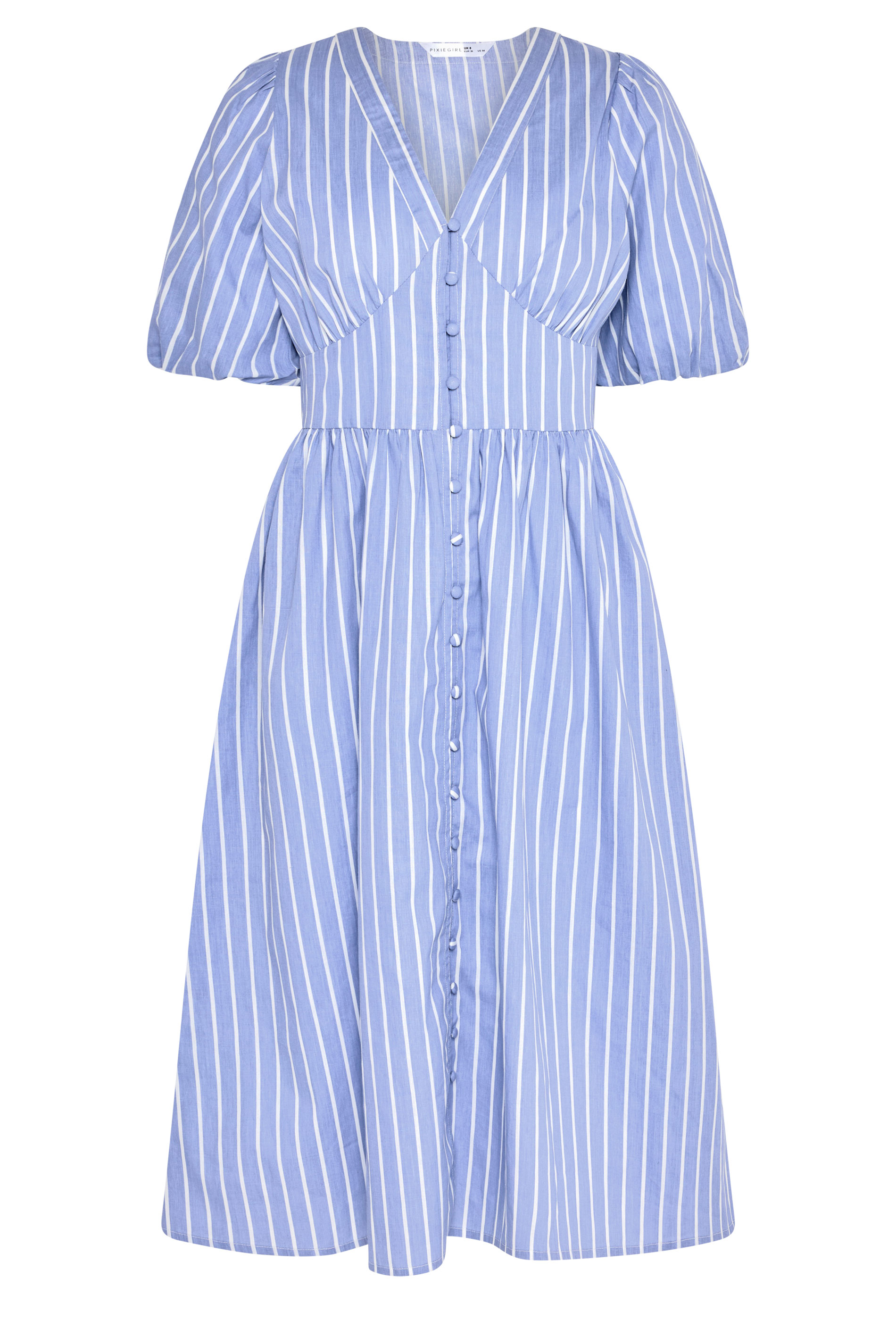 PixieGirl Petite Women's Blue Stripe Button Midi Dress | PixieGirl  5