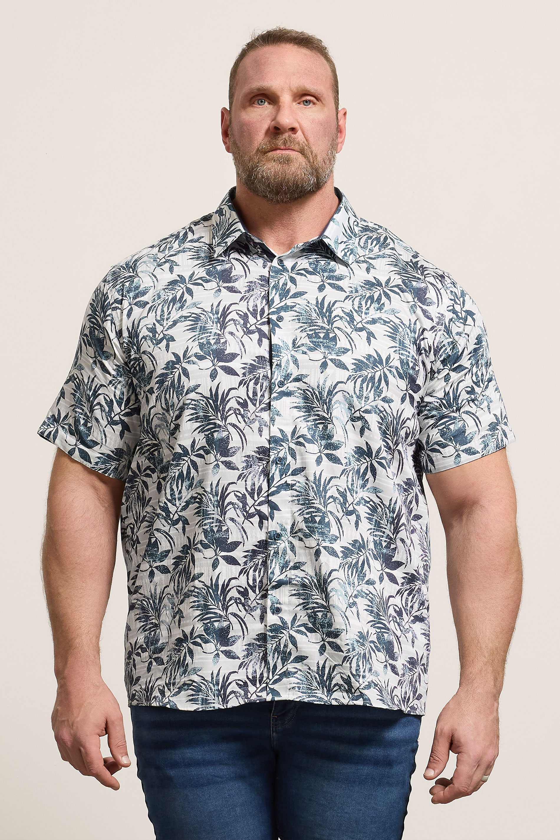 KAM Big & Tall Silver Grey Floral Print Shirt | BadRhino 3