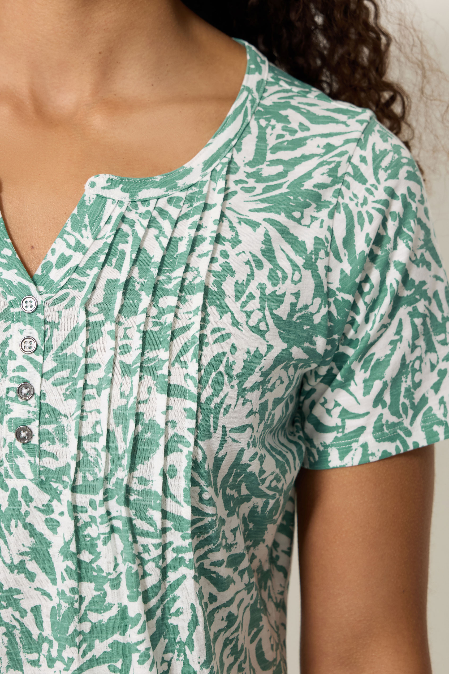 M&Co Green Abstract Print Cotton Henley Top | M&Co 4