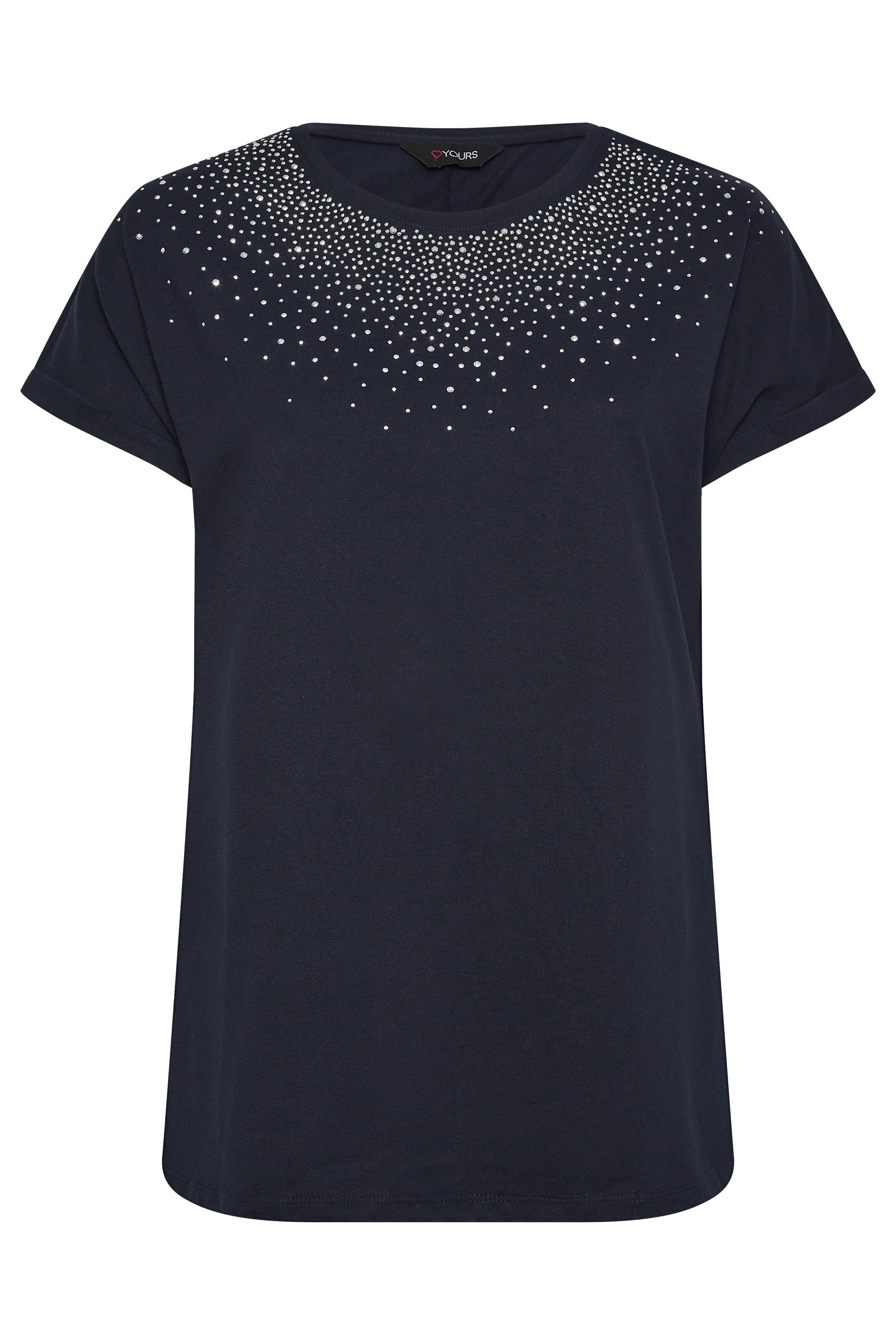 YOURS Plus Size Curve Navy Blue Sequin T-Shirt | Yours Clothing