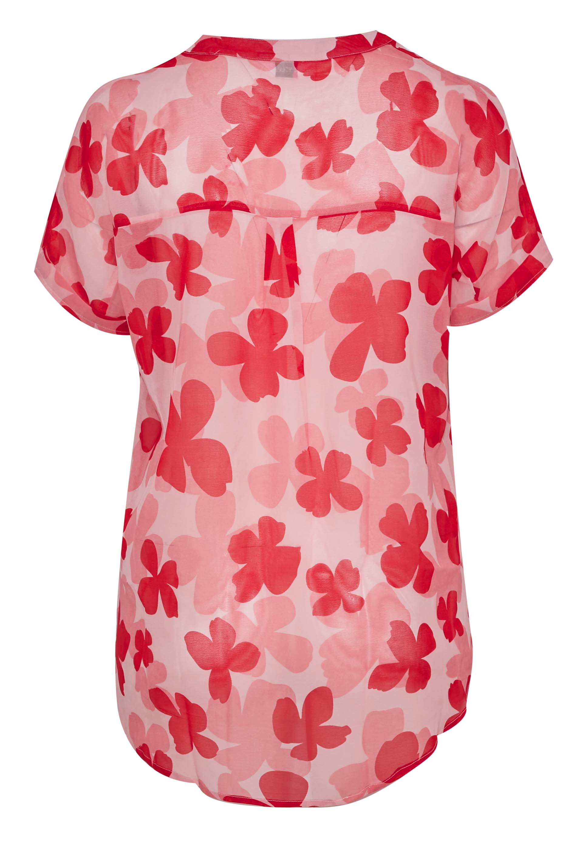 Grande taille  Tops Grande taille  Blouses & Chemisiers | Curve Pink Floral Print Grown On Sleeve Chiffon Shirt - PA77723