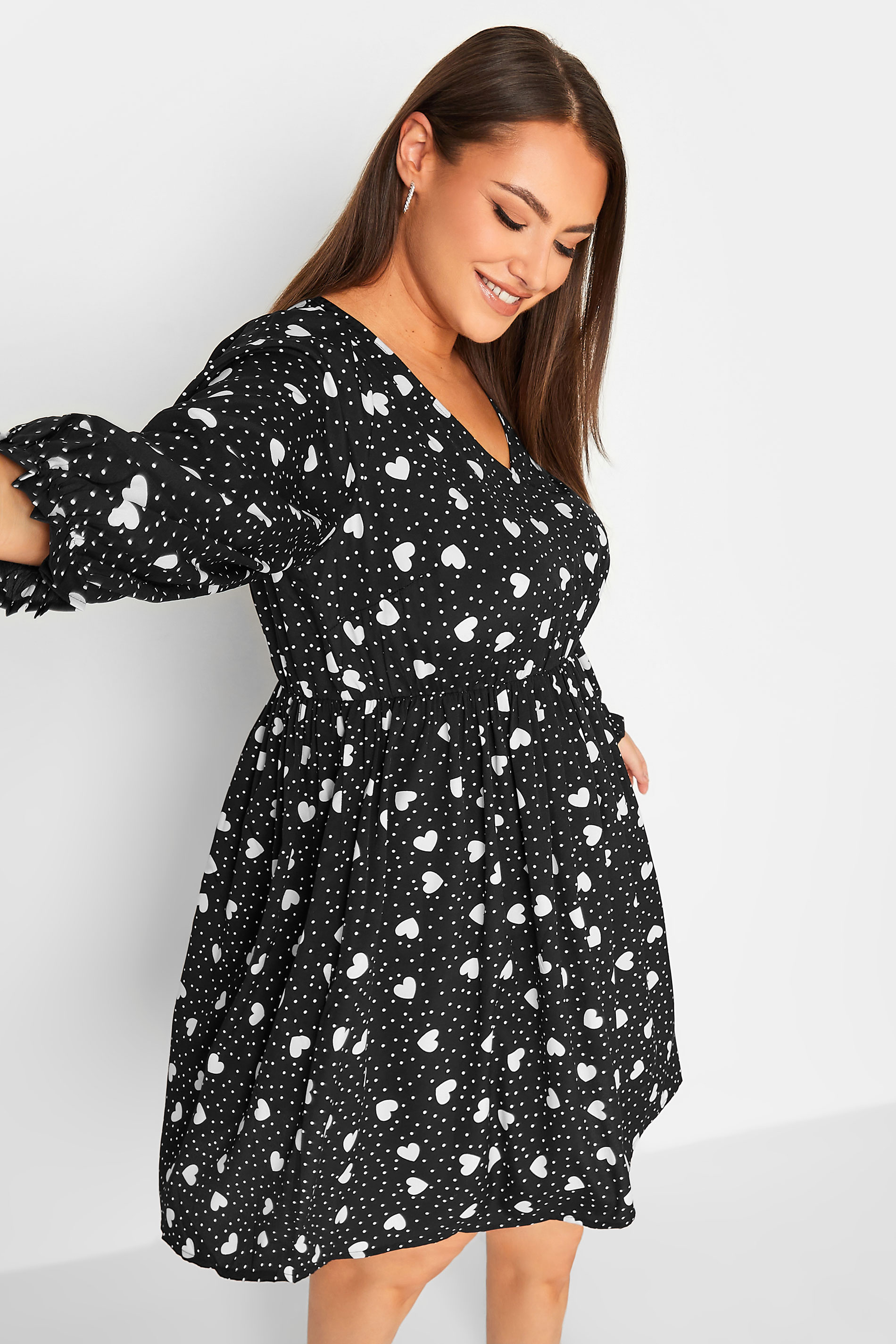 LIMITED COLLECTION Plus Size Black Heart Print Mini Dress | Yours Clothing  1