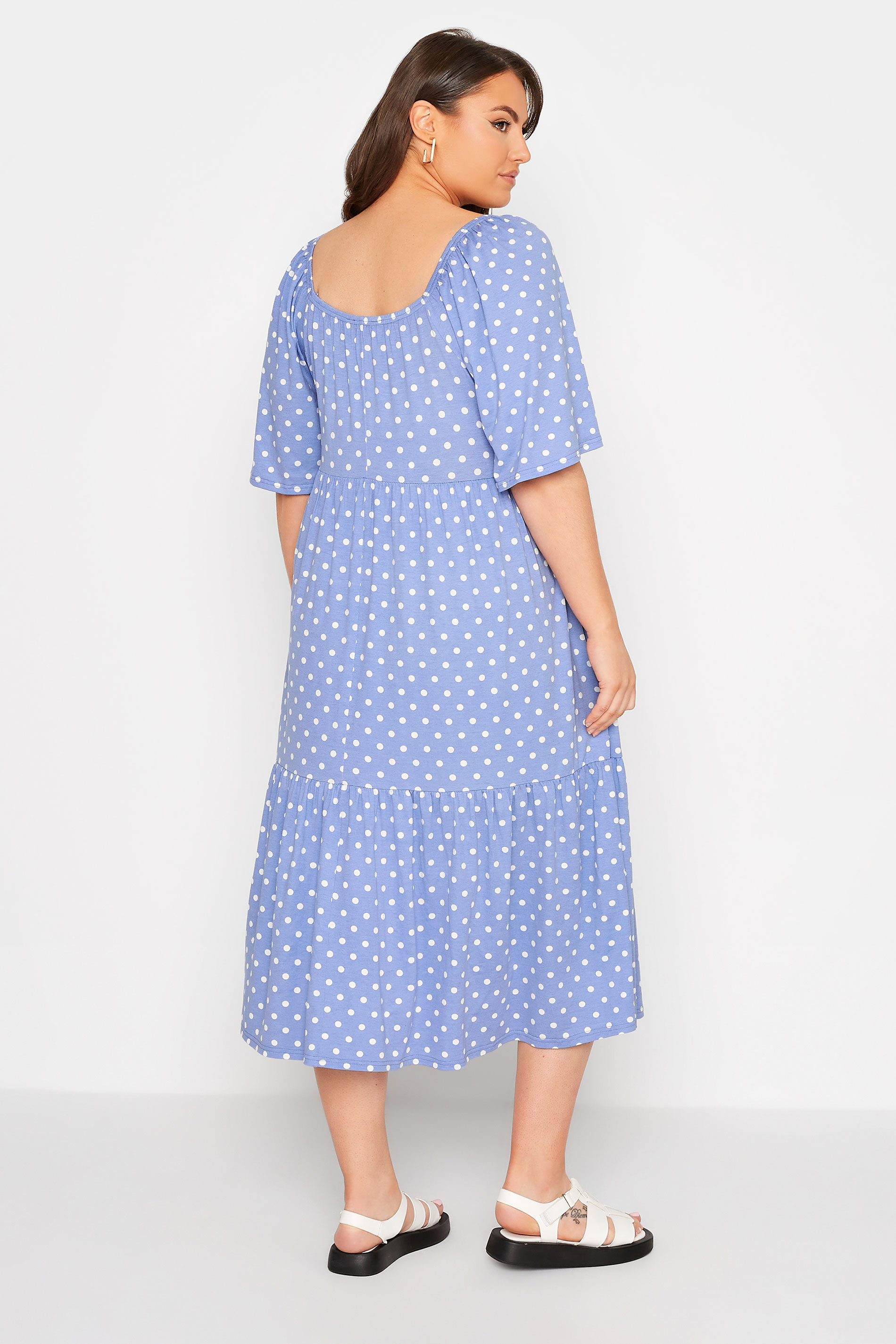 Plus Size Blue Polka Dot Print Square Neck Midaxi Dress | Yours Clothing 3