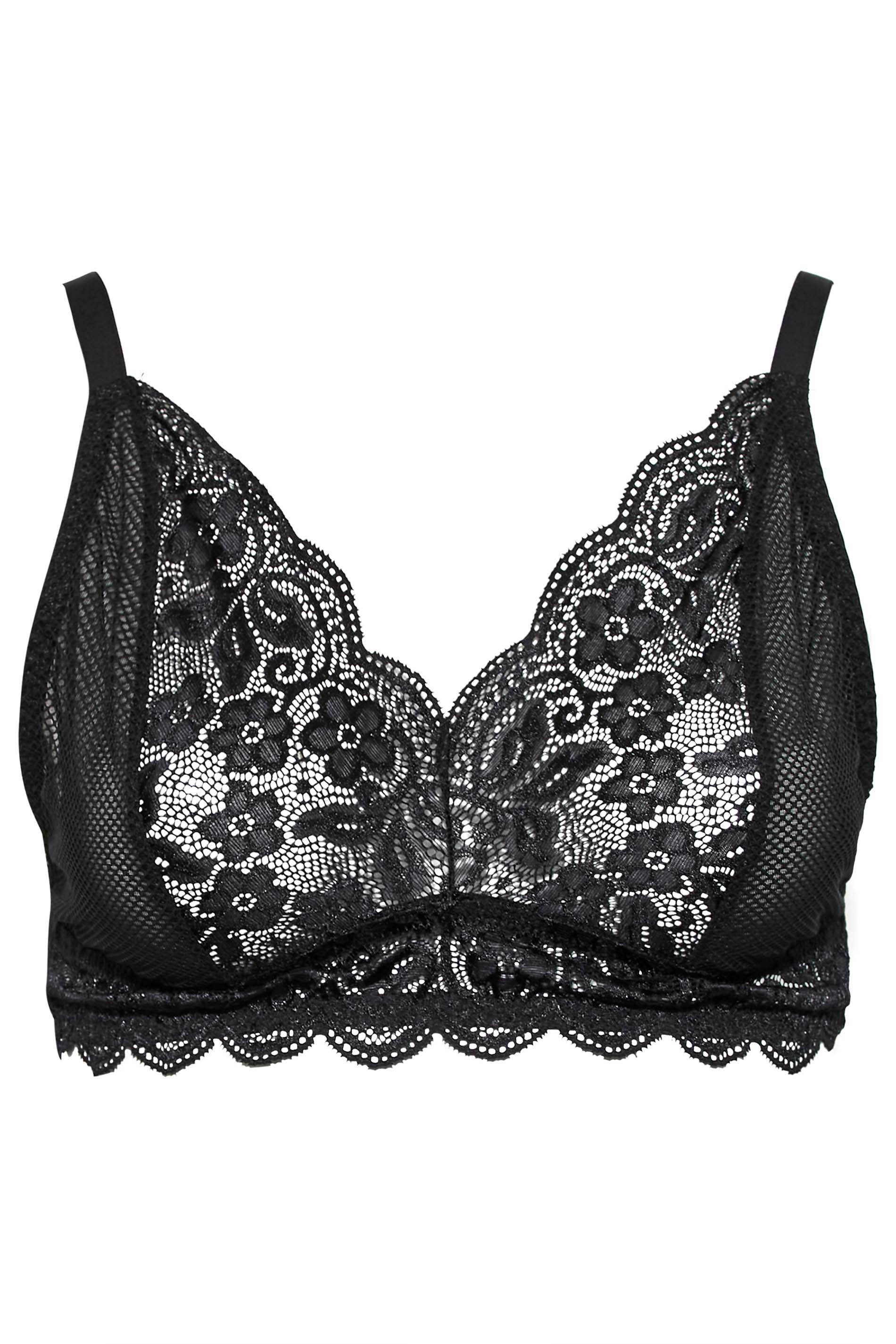 Plus-Size Black Lace Fishnet Bra | Yours Clothing