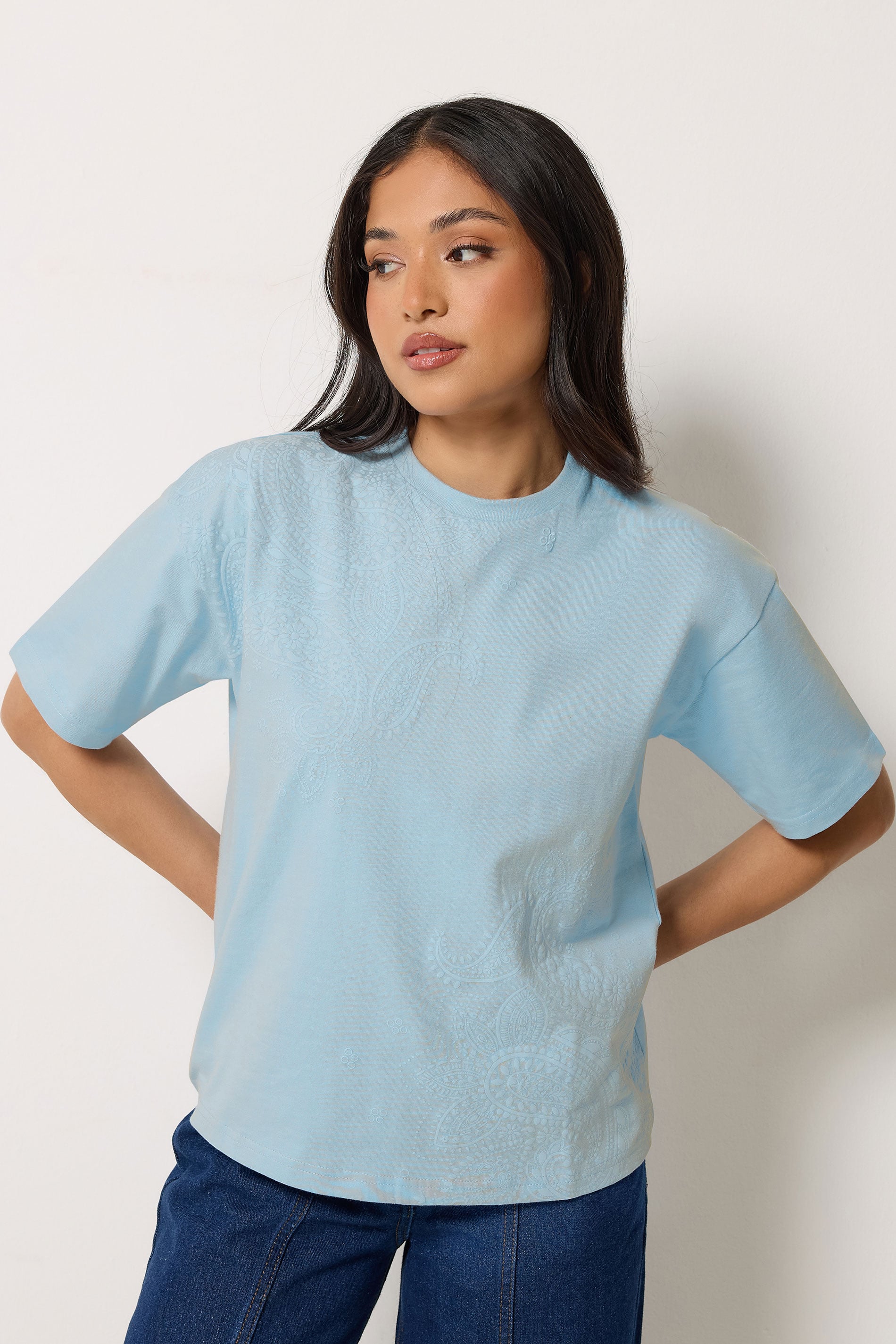 PixieGirl Petite Women's Light Blue Paisley Cotton T-Shirt | PixieGirl 3