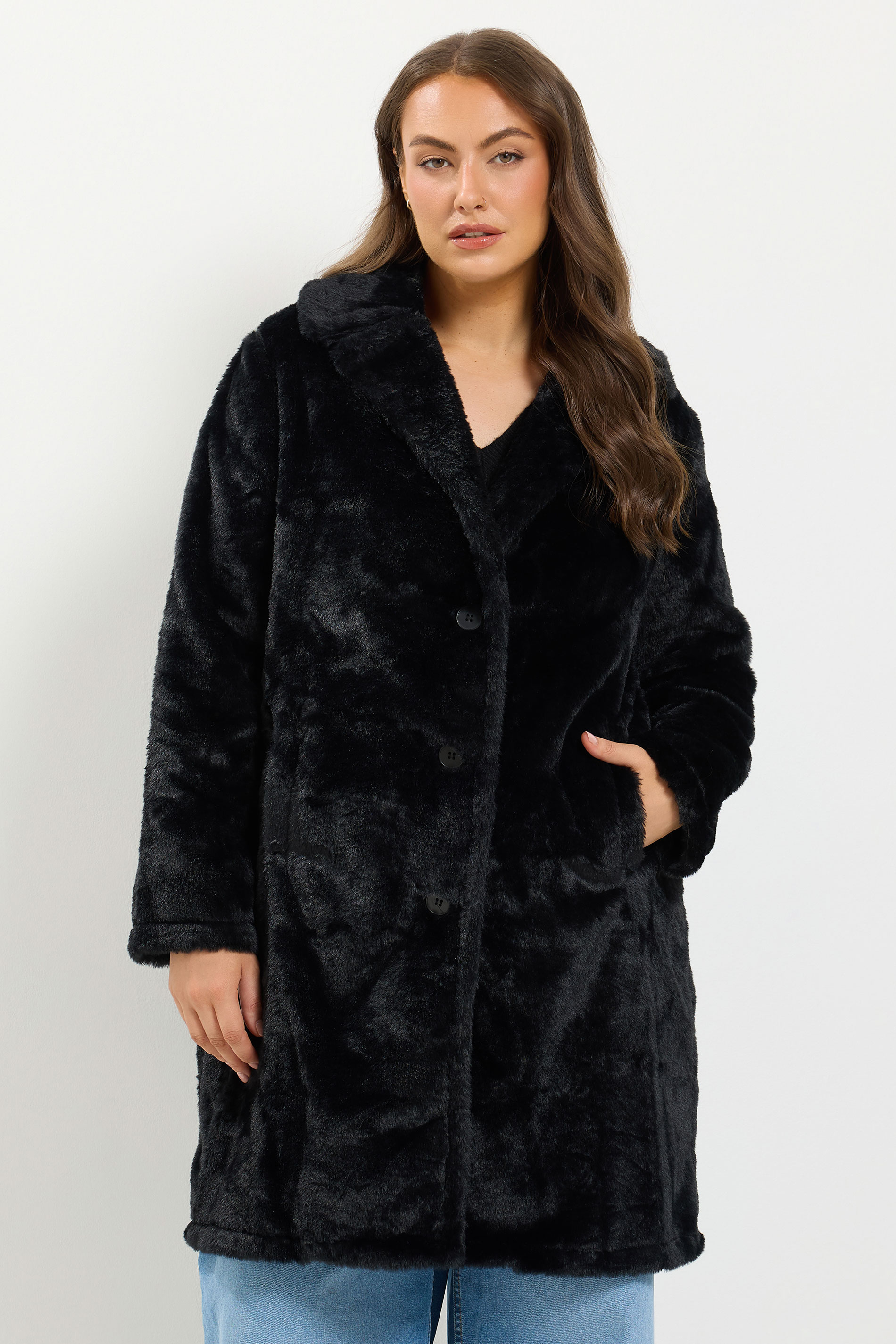Yours Zwarte Jas Van Imitatiebont Met Knopen Size 42