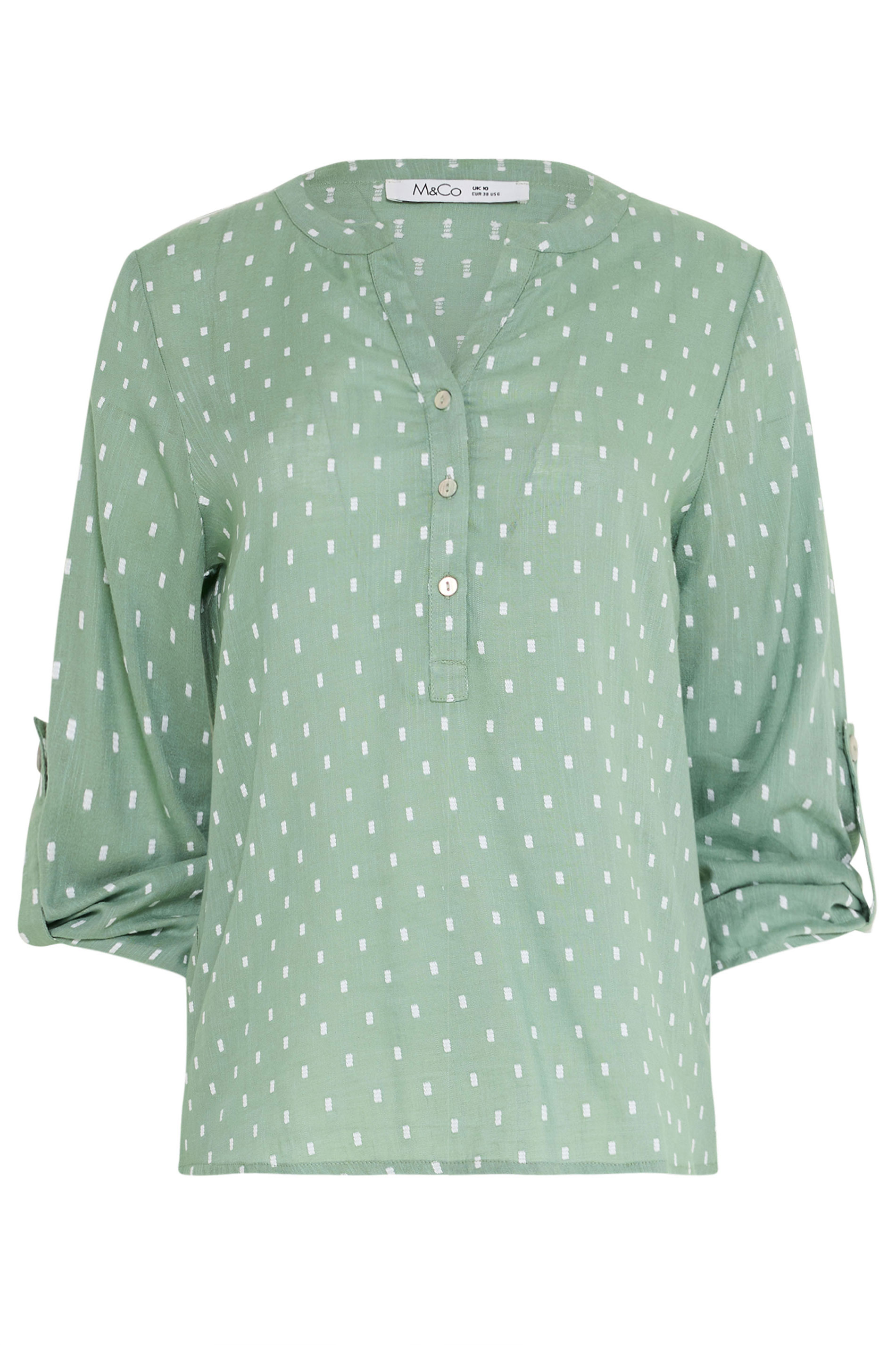 M&Co Sage Green Notch Neck Dobby Shirt | M&Co 5