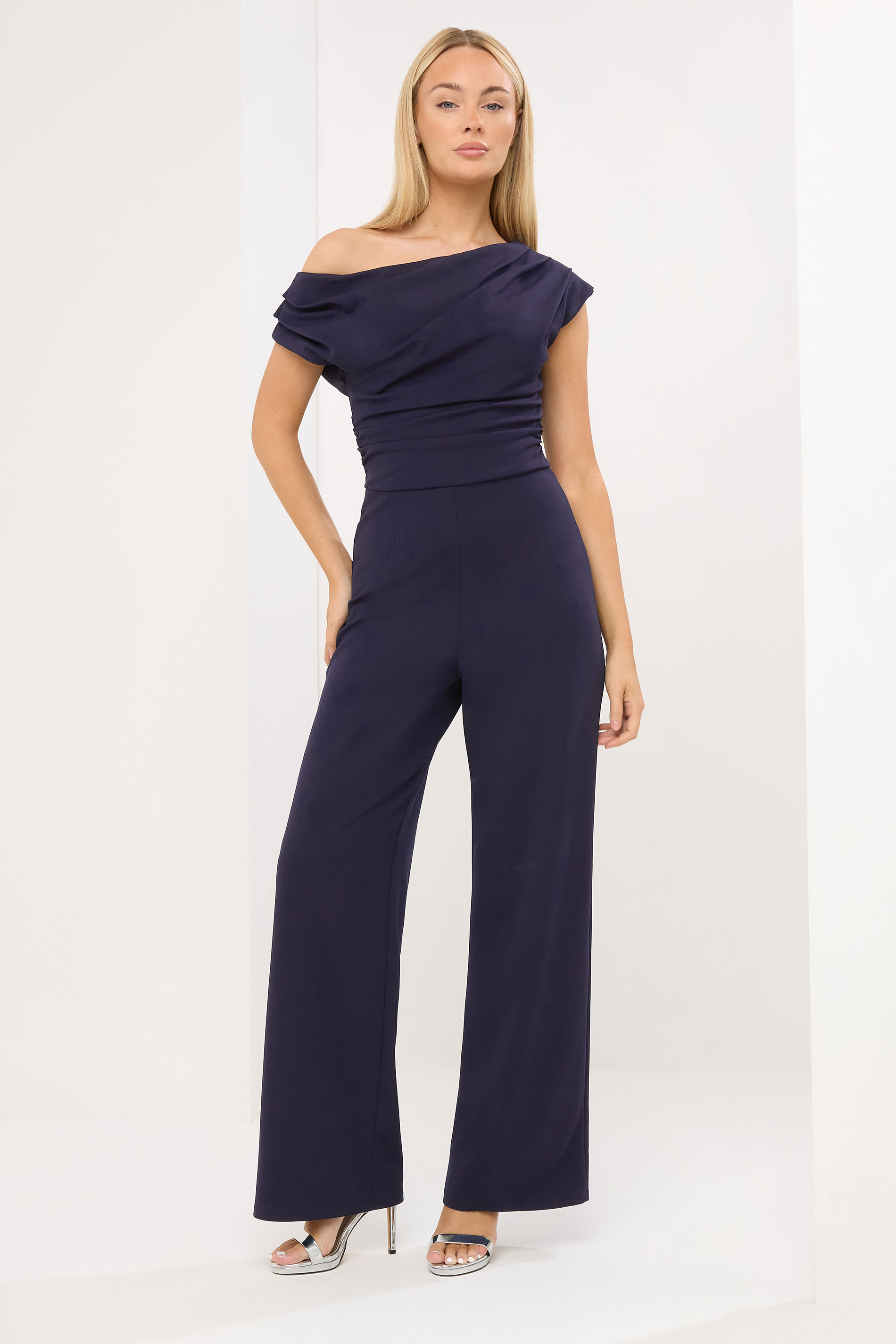 STAR Navy Blue Wide Leg Draped Jumpsuit | StarBYJM 1