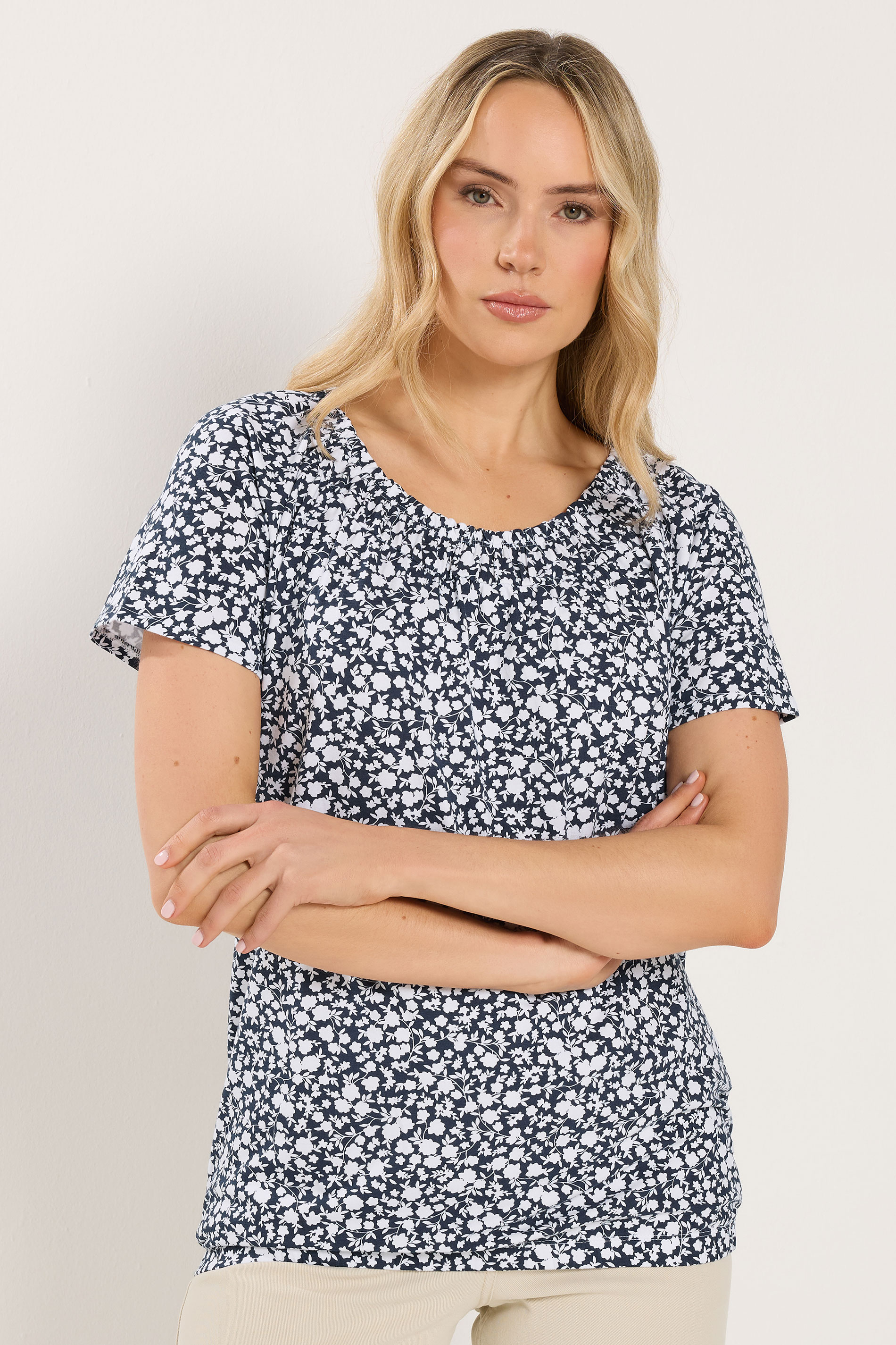 LTS Tall Women's Navy Blue Paisley Bubble Hem T-Shirt | Long Tall Sally 3