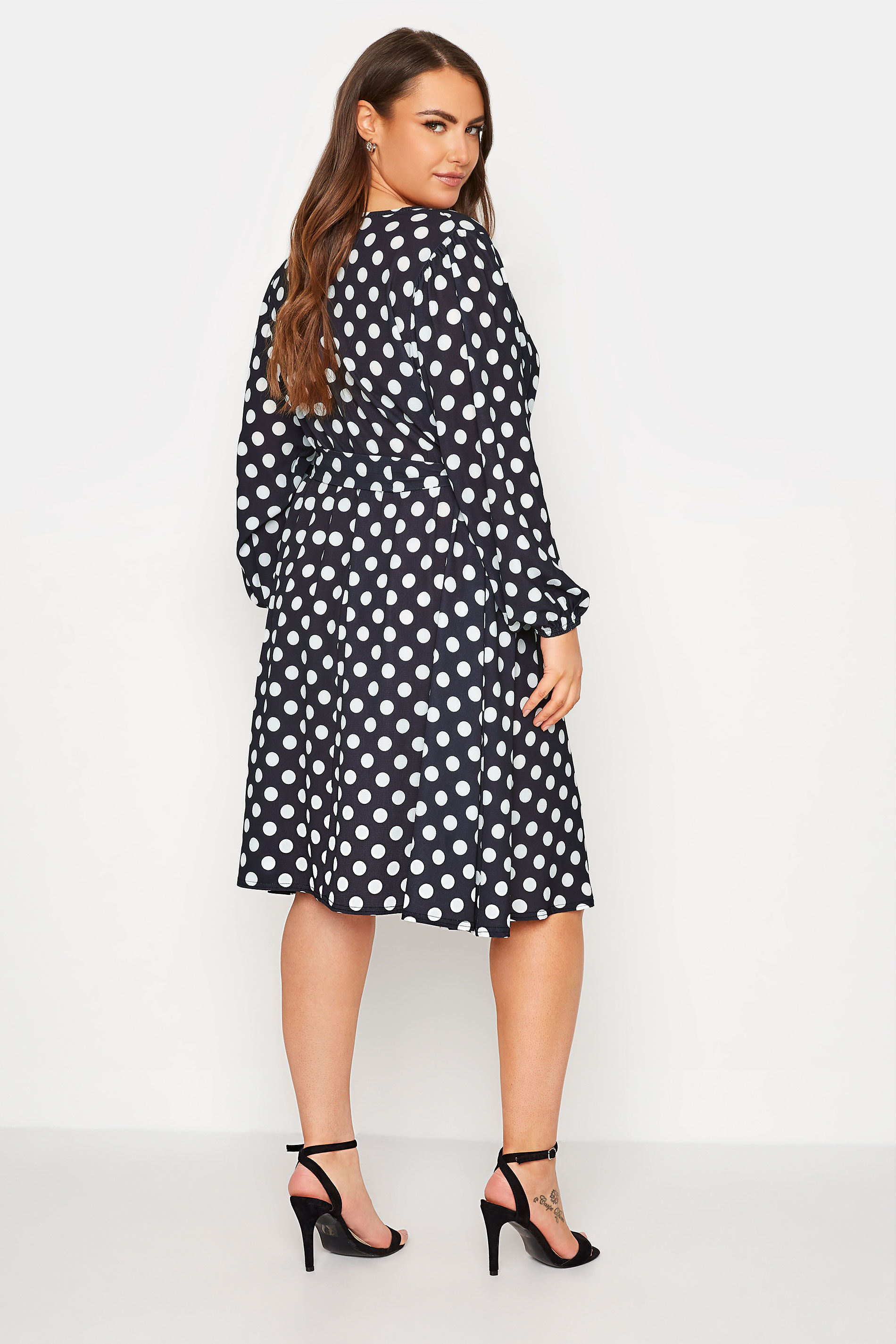 YOURS LONDON Plus Size Black & White Polka Dot Wrap Dress | Yours Clothing 3