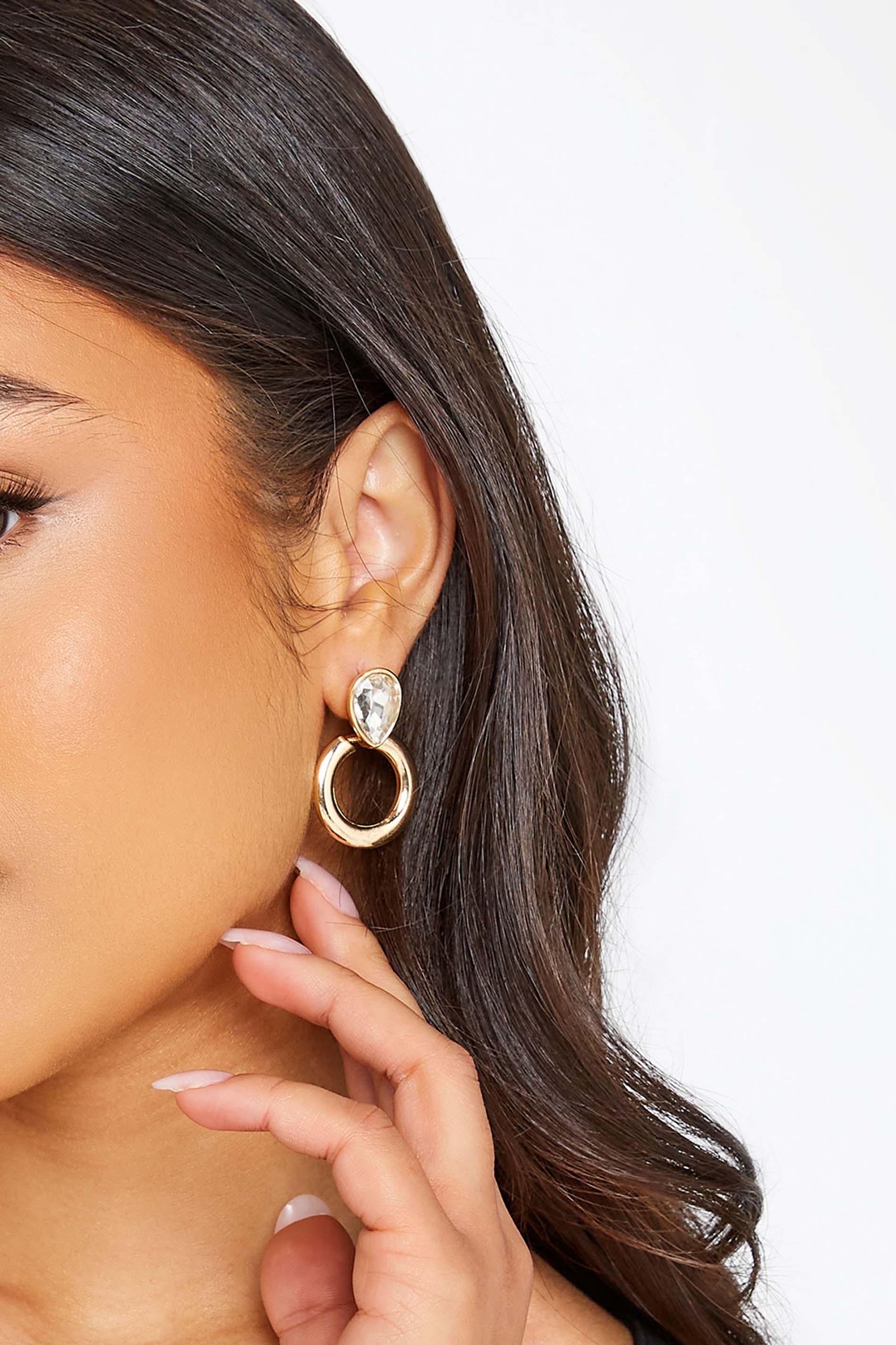 Gold Oval Diamante Hoop Earrings | Yours Clothing 1