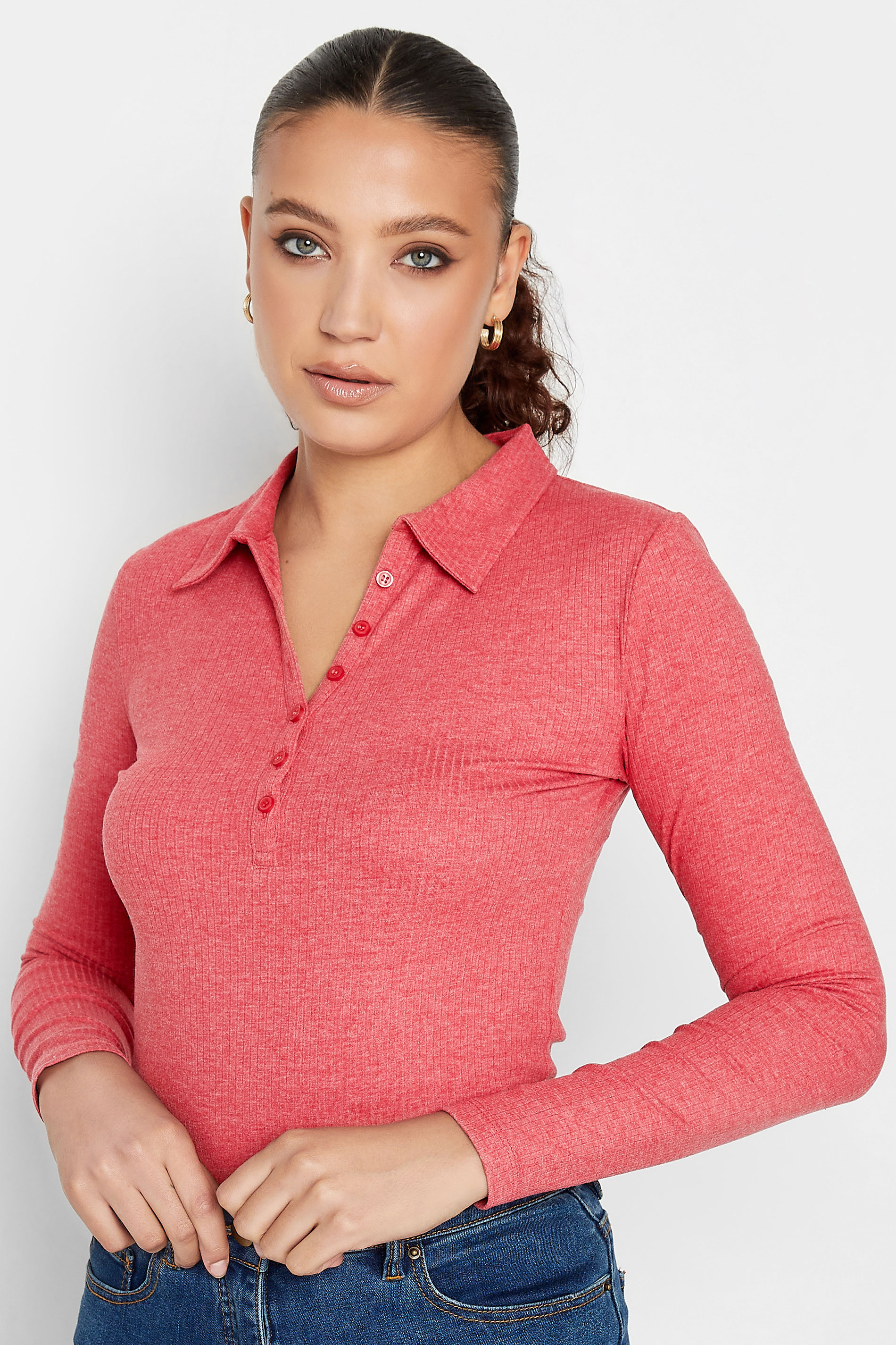 LTS Tall Women's Pink Ribbed Polo Top | Long Tall Sally 3