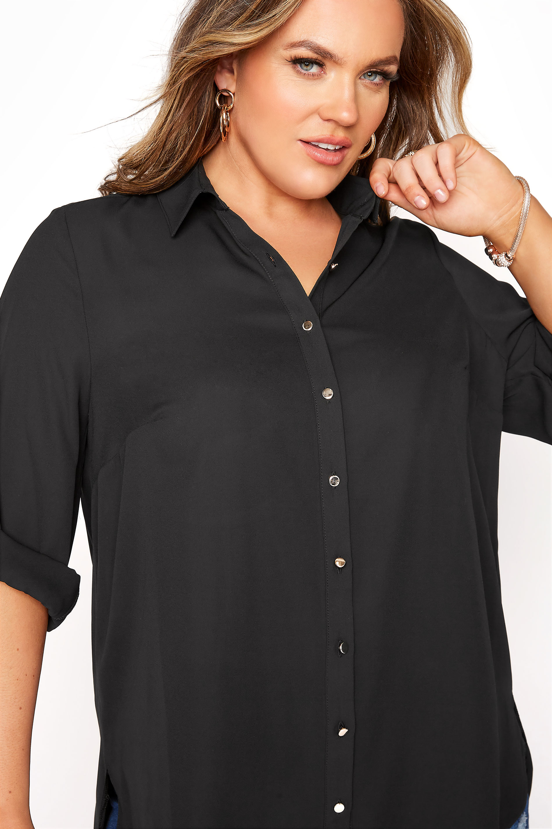 Black Oversized Dipped Hem Shirt Blouse | Yours Clothing
