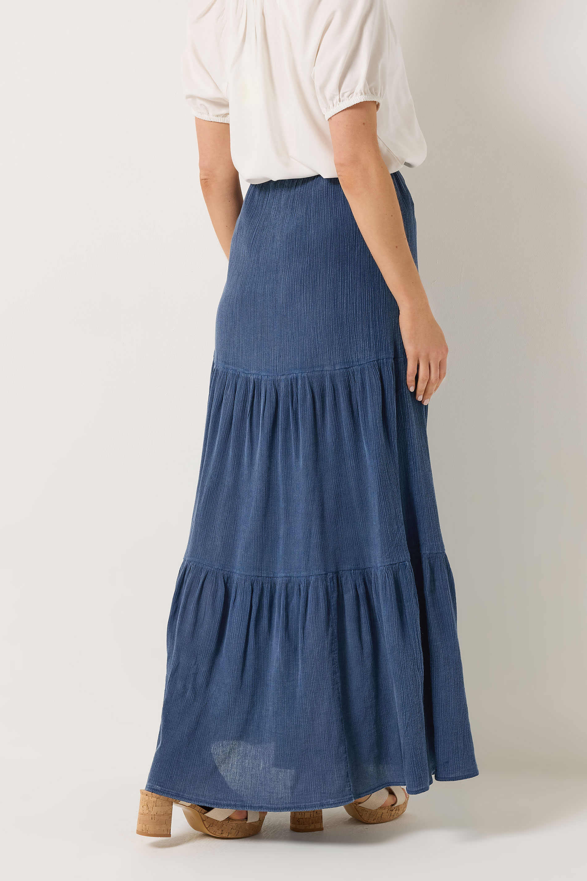 LTS Tall Women's Navy Blue Acid Wash Tiered Maxi Skirt | Long Tall Sally 2